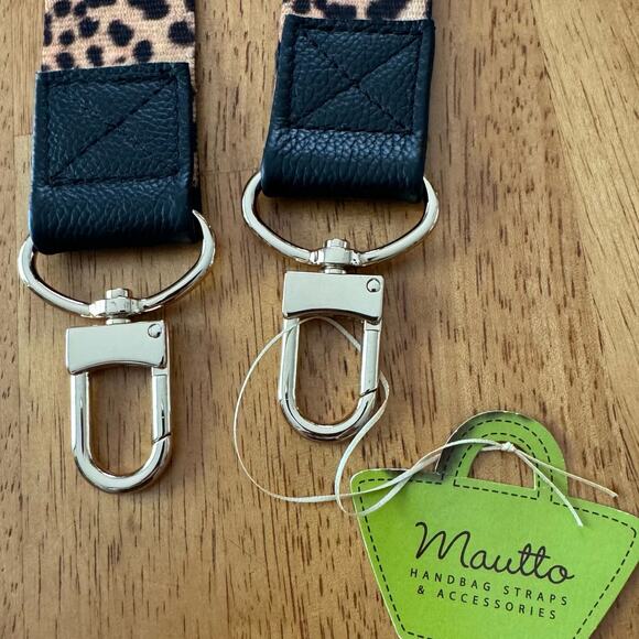 New Cheetah Leopard Print Handbag Strap 1.5" Wide 48" Long Gold Tone Mautto - Picture 2 of 10